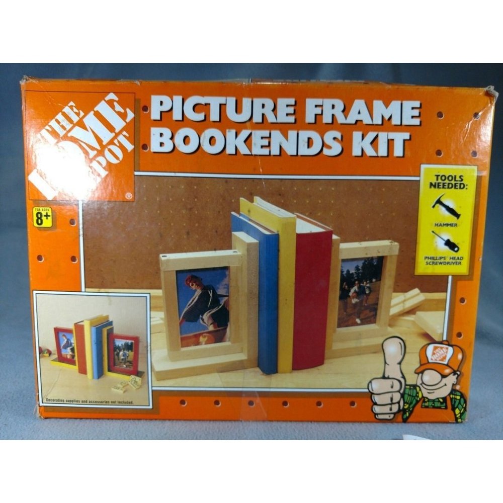 2000 HOME DEPOT PICTURE FRAME BOOKENDS Kit NOS Unfin Wood, Instructions  ANB